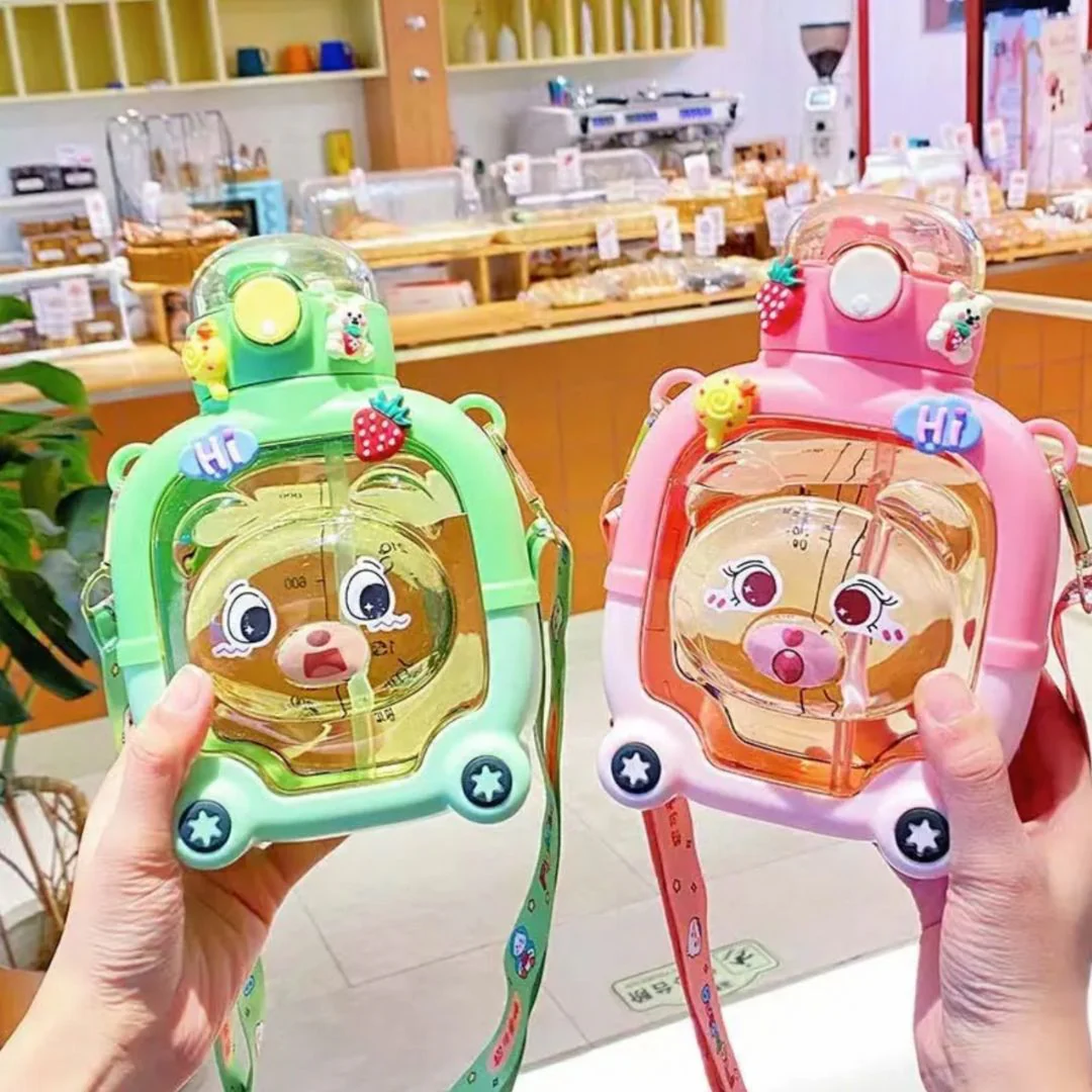 3D Bear Water Bottle for Kids | Cute Portable Drinking Straw Cup 1000ml - Image 2