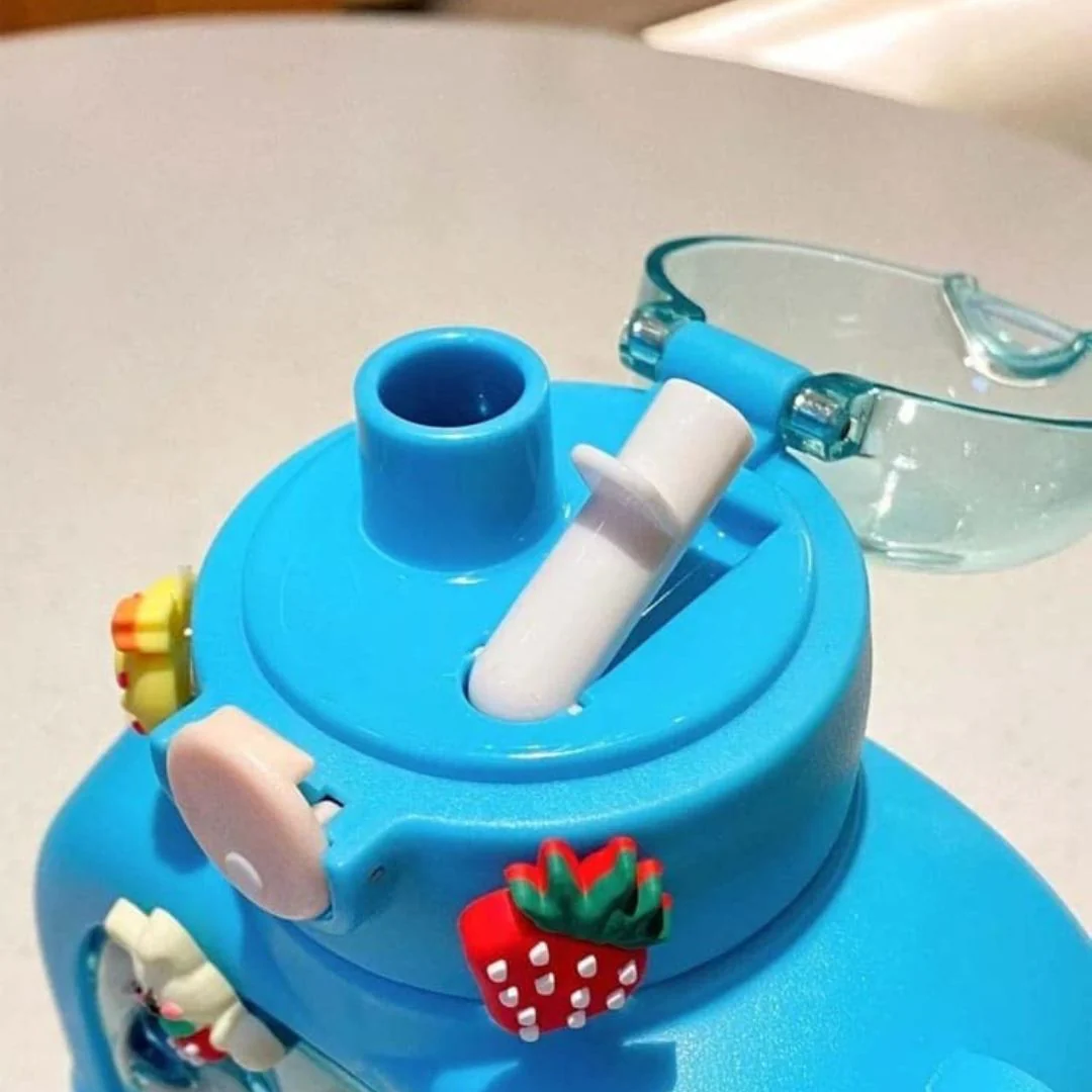 3D Bear Water Bottle for Kids | Cute Portable Drinking Straw Cup 1000ml - Image 3