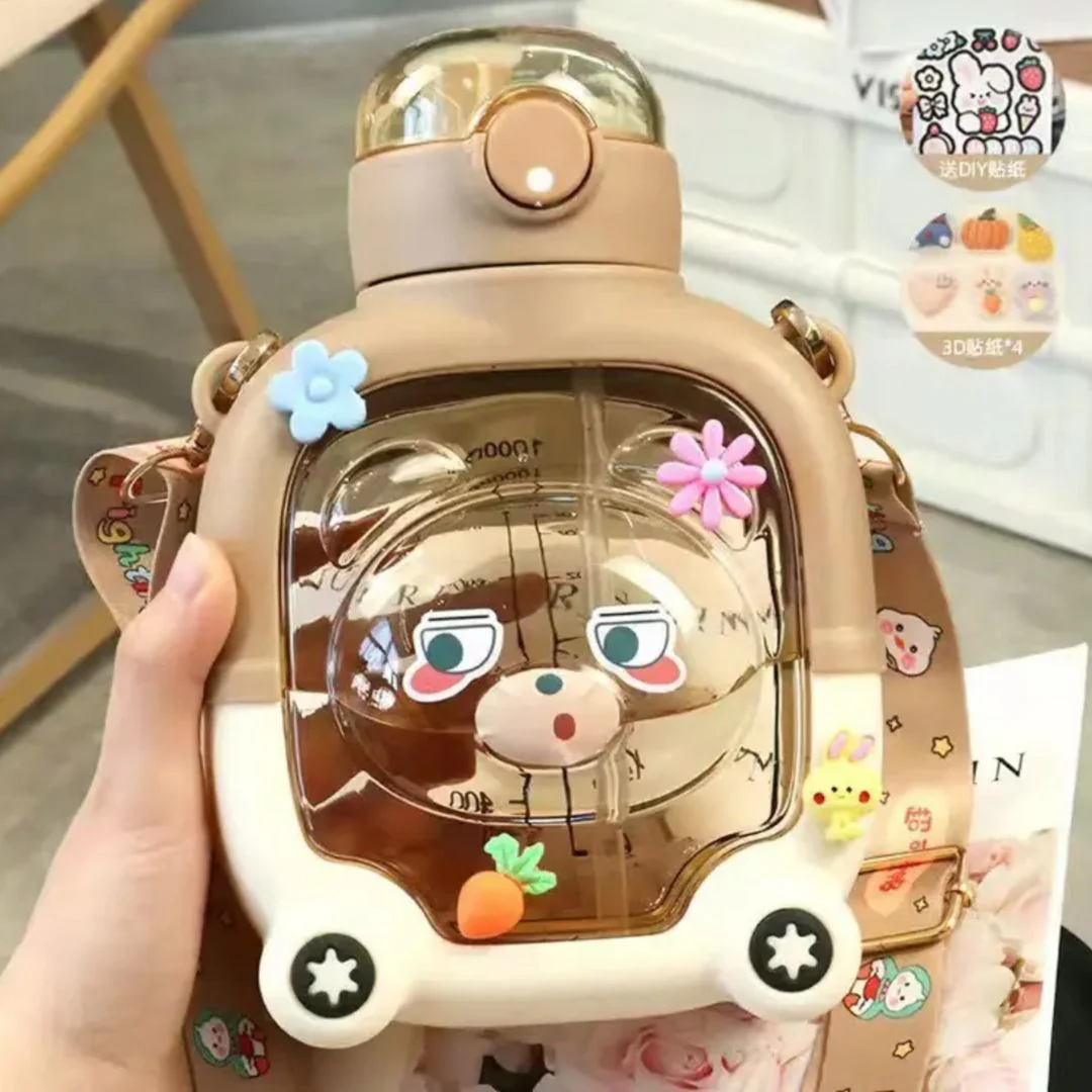 3D Bear Water Bottle for Kids | Cute Portable Drinking Straw Cup 1000ml - Image 6