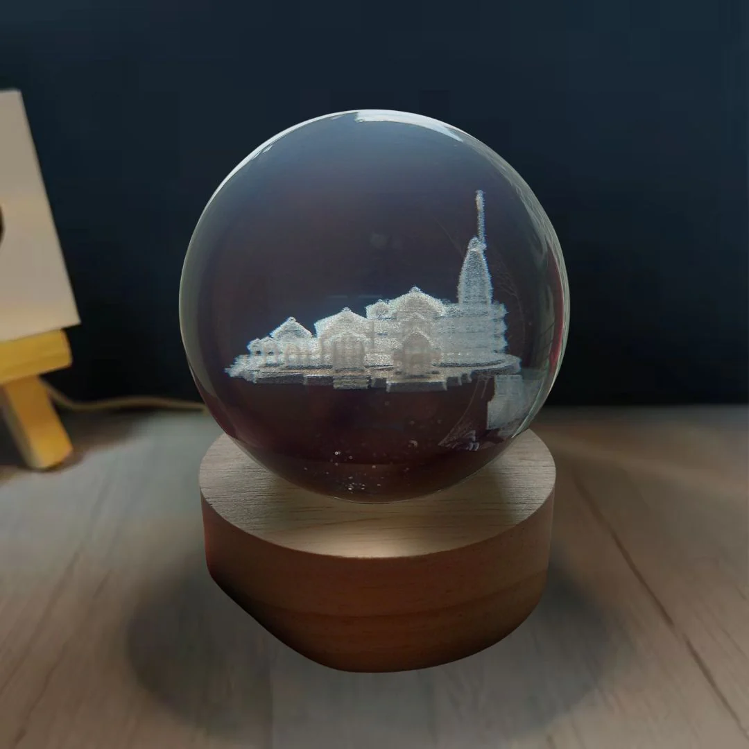 3D Ram Mandir Crystal Lamp | Replica of Ayodha Ram Mandir - Image 3