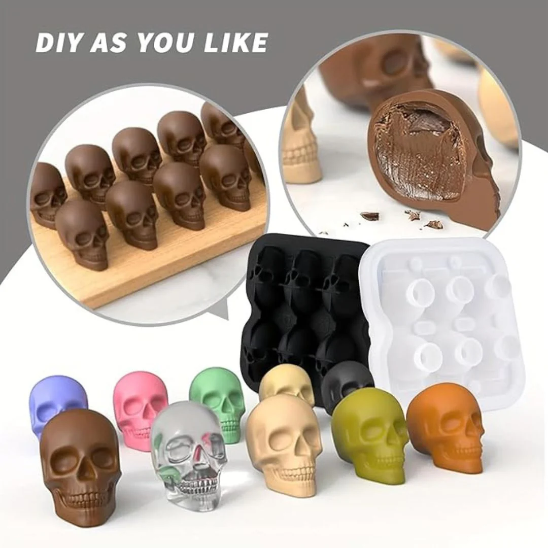 3D Skull Mold Tray | 6 Cavity Silicone Mold for Drinks &amp; Desserts - Image 3