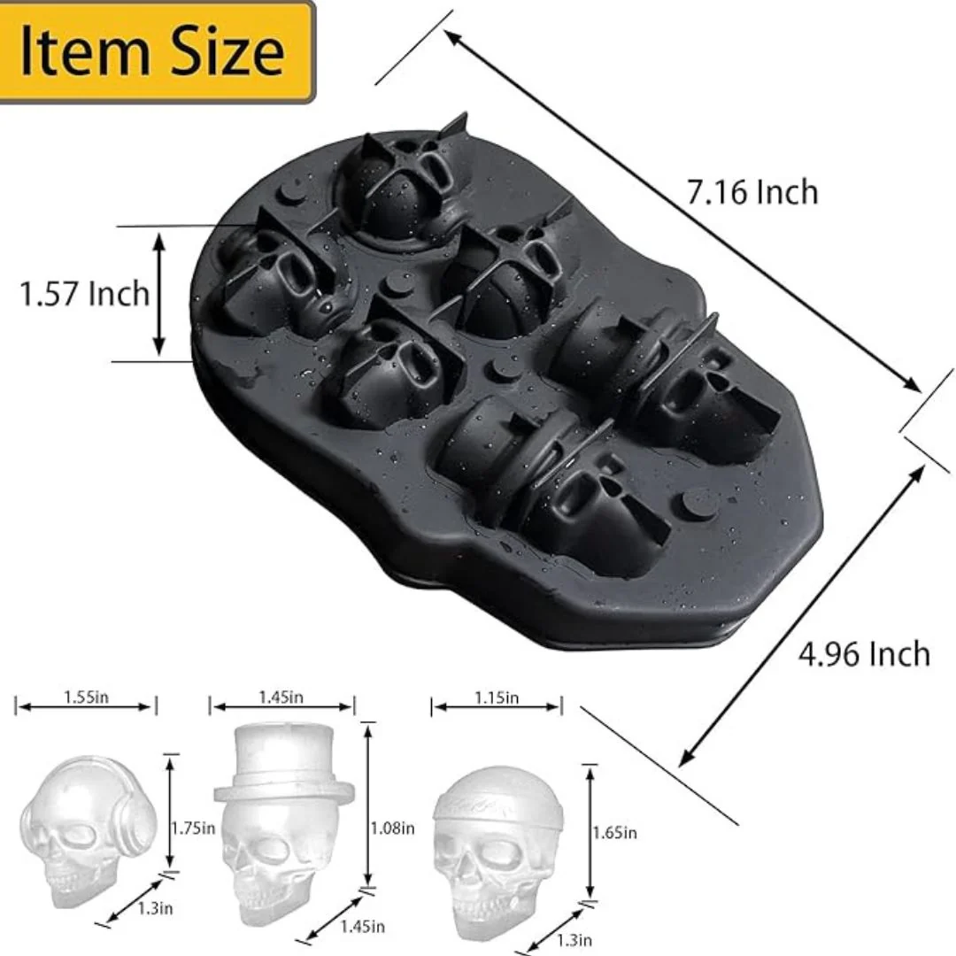 3D Skull Mold Tray | 6 Cavity Silicone Mold for Drinks &amp; Desserts - Image 5