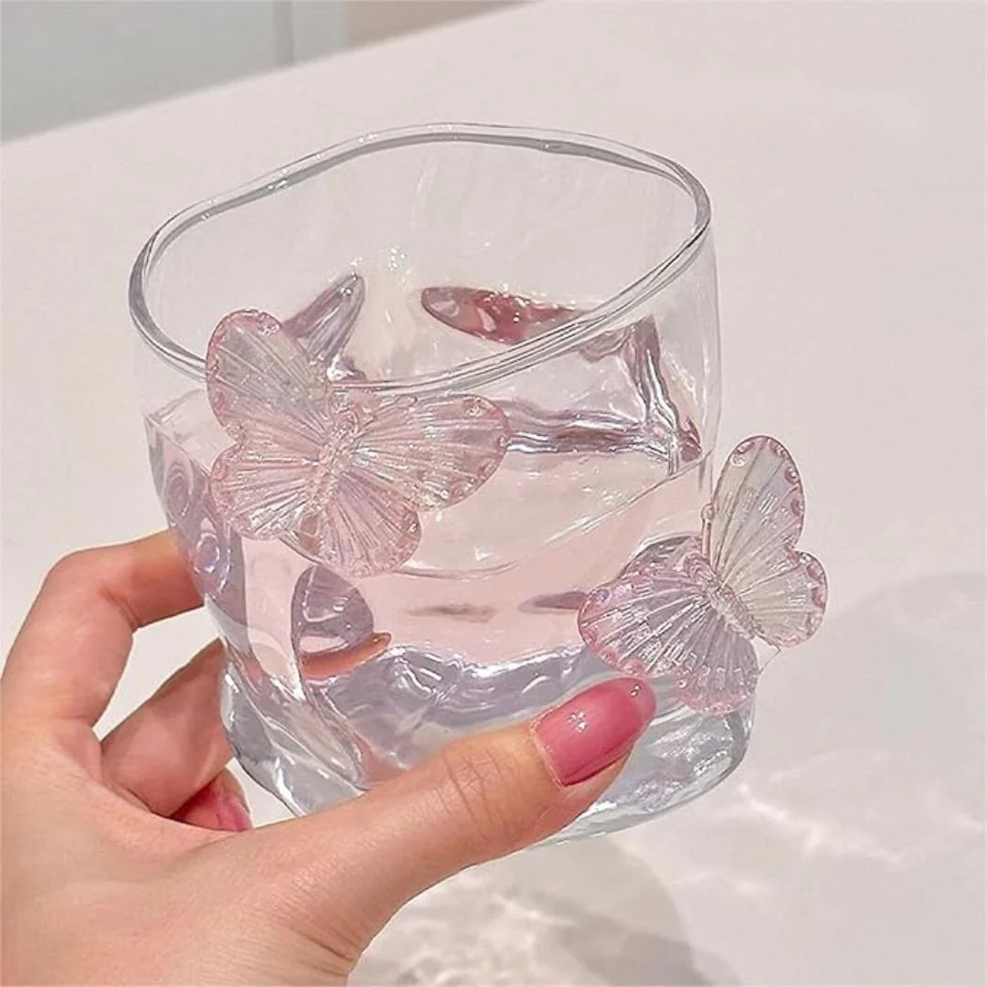 Aesthetic Butterfly Glass Cup – 3D Butterfly Embellished Drinking Glass - Image 4