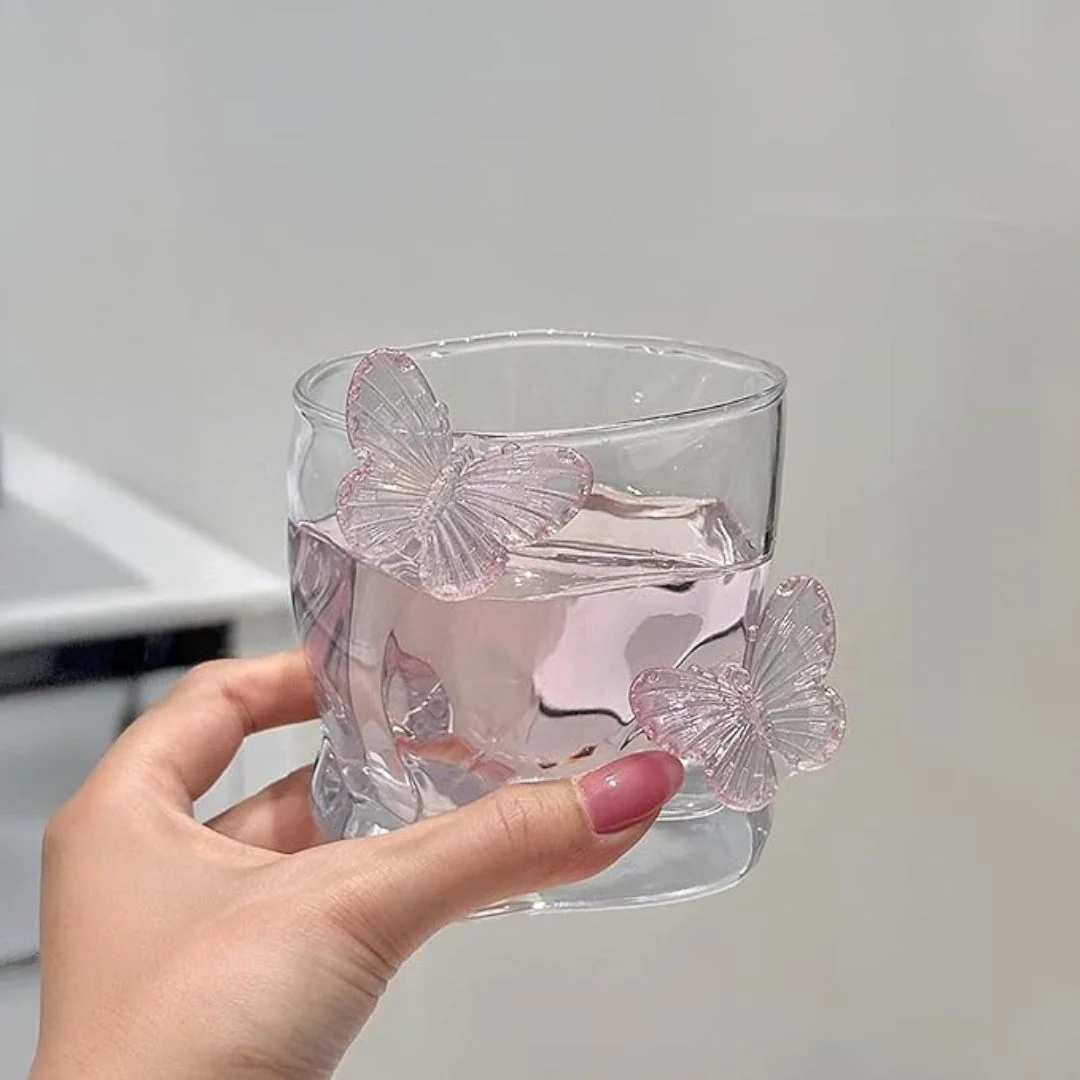 Aesthetic Butterfly Glass Cup – 3D Butterfly Embellished Drinking Glass - Image 5