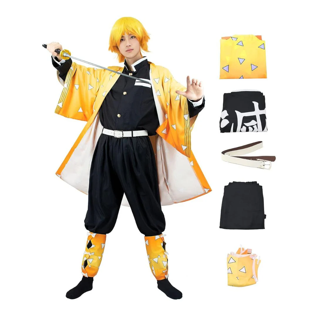 Demon Slayer Agatsuma Zenitsu Cosplay Costume | Kimono Haori Uniform with Belt [No Wig] [Size M] - Image 2