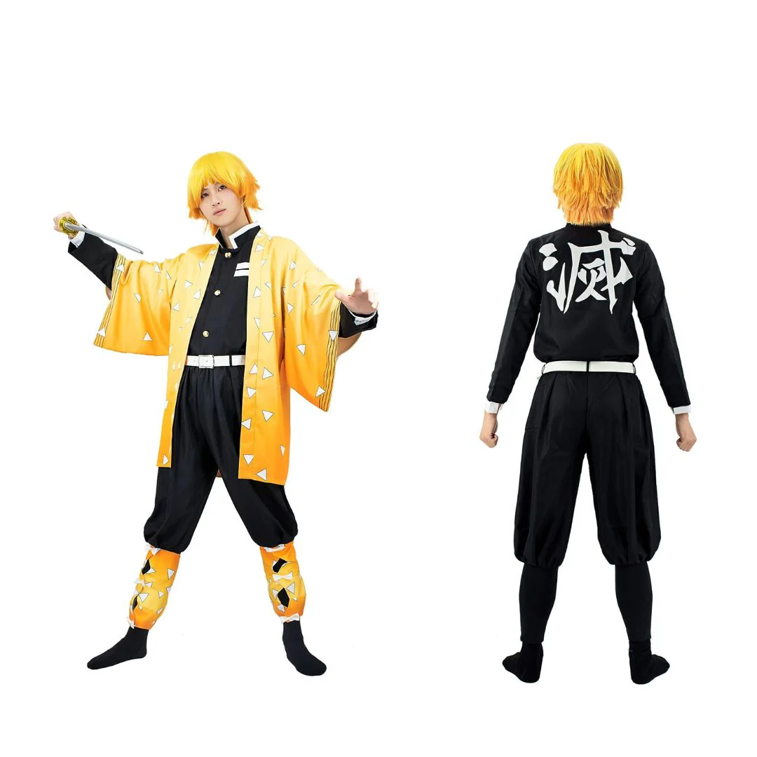 Demon Slayer Agatsuma Zenitsu Cosplay Costume | Kimono Haori Uniform with Belt [No Wig] [Size M] - Image 3
