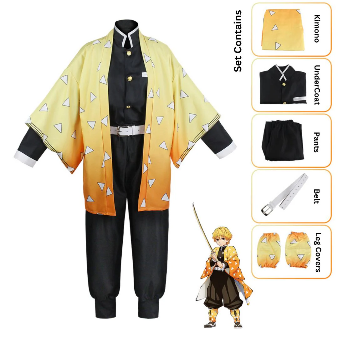 Demon Slayer Agatsuma Zenitsu Cosplay Costume | Kimono Haori Uniform with Belt [No Wig] [Size M] - Image 4