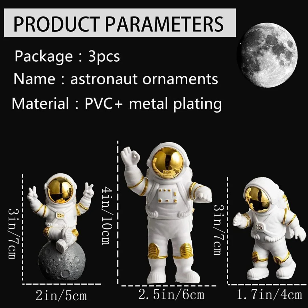 Mini Astronaut Desk Decor Set – 3pcs Space Explorer Figurines - Image 3