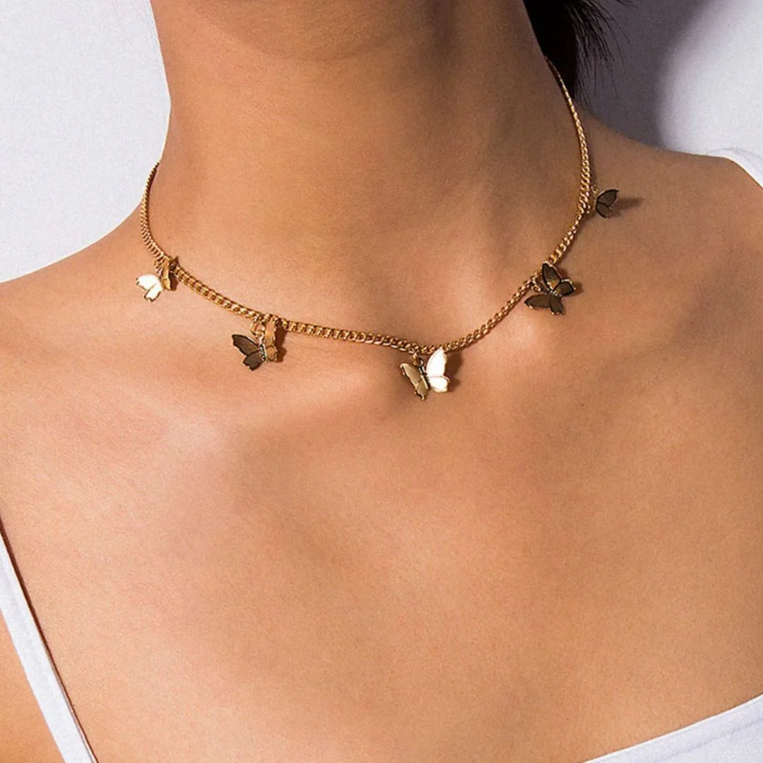 Beauteous Butterflies Neckpiece | Silver Choker Style Neckpiece with Butterflies - Image 5