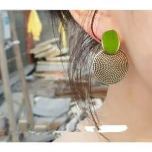 Big Drop of Green Retro Carved Earrings - Image 3