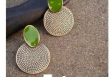 Big Drop of Green Retro Carved Earrings - Image 4
