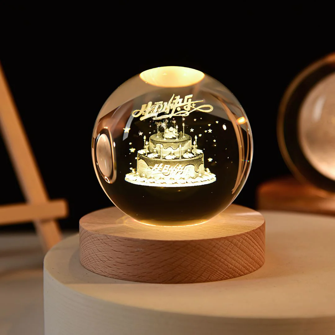 Light Up Their Birthday | Crystal Lamp with Happy Birthday Message - Image 2