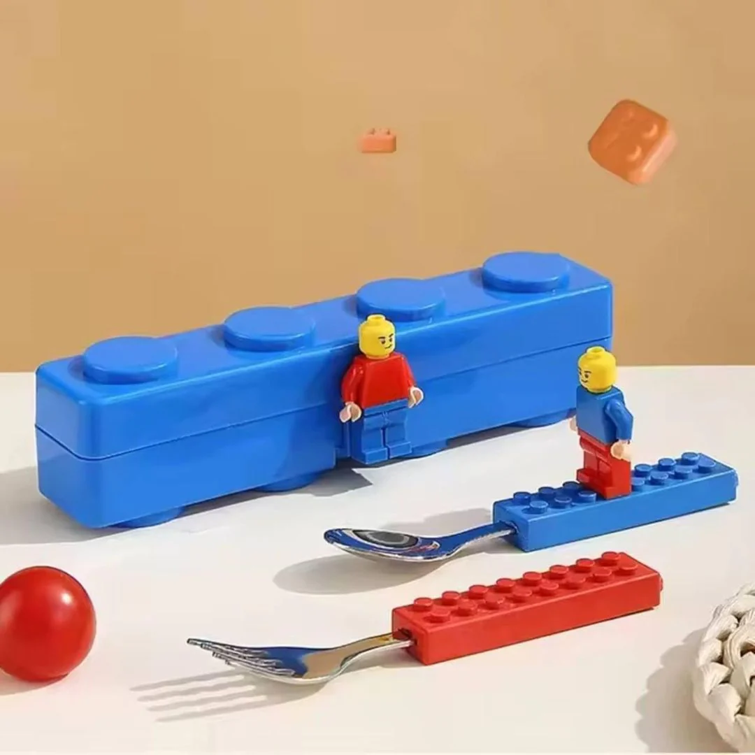 Building Block Kids Cutlery Set | Fun Block Handles + Travel Case - Image 3