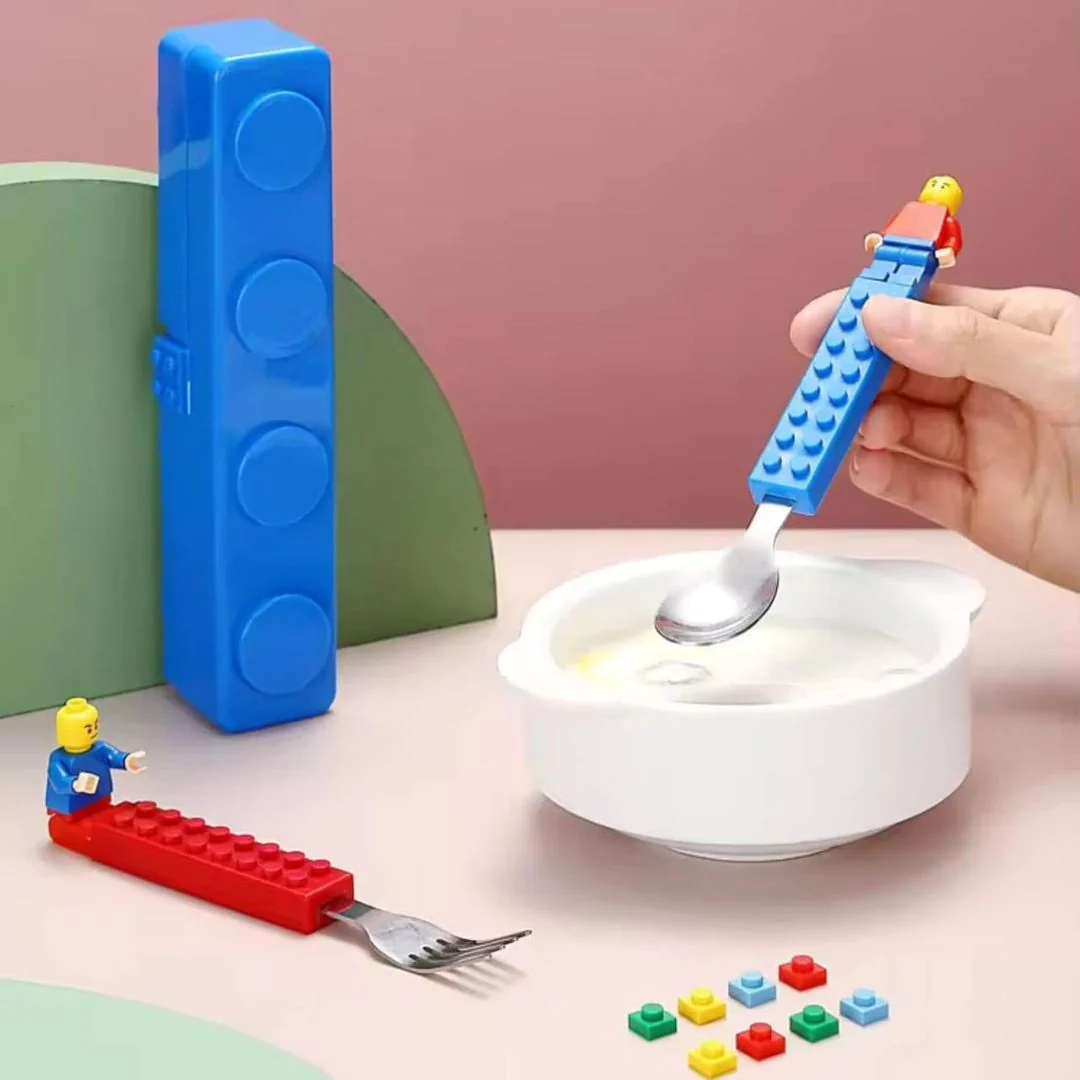 Building Block Kids Cutlery Set | Fun Block Handles + Travel Case - Image 4