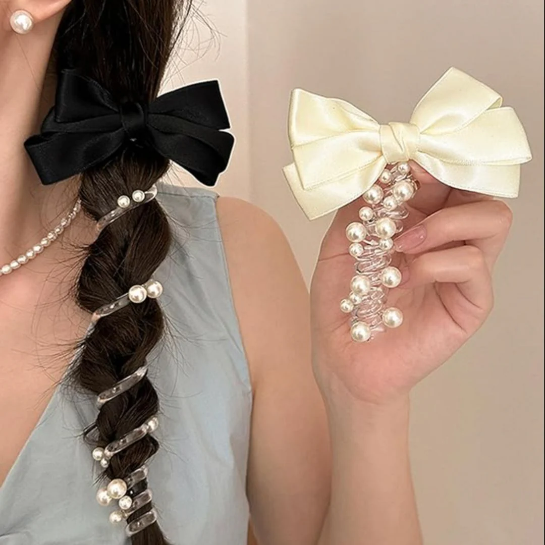 Bow n Glow Spiral Tie | Telephone Wire Clip with Satin Bow - Image 2