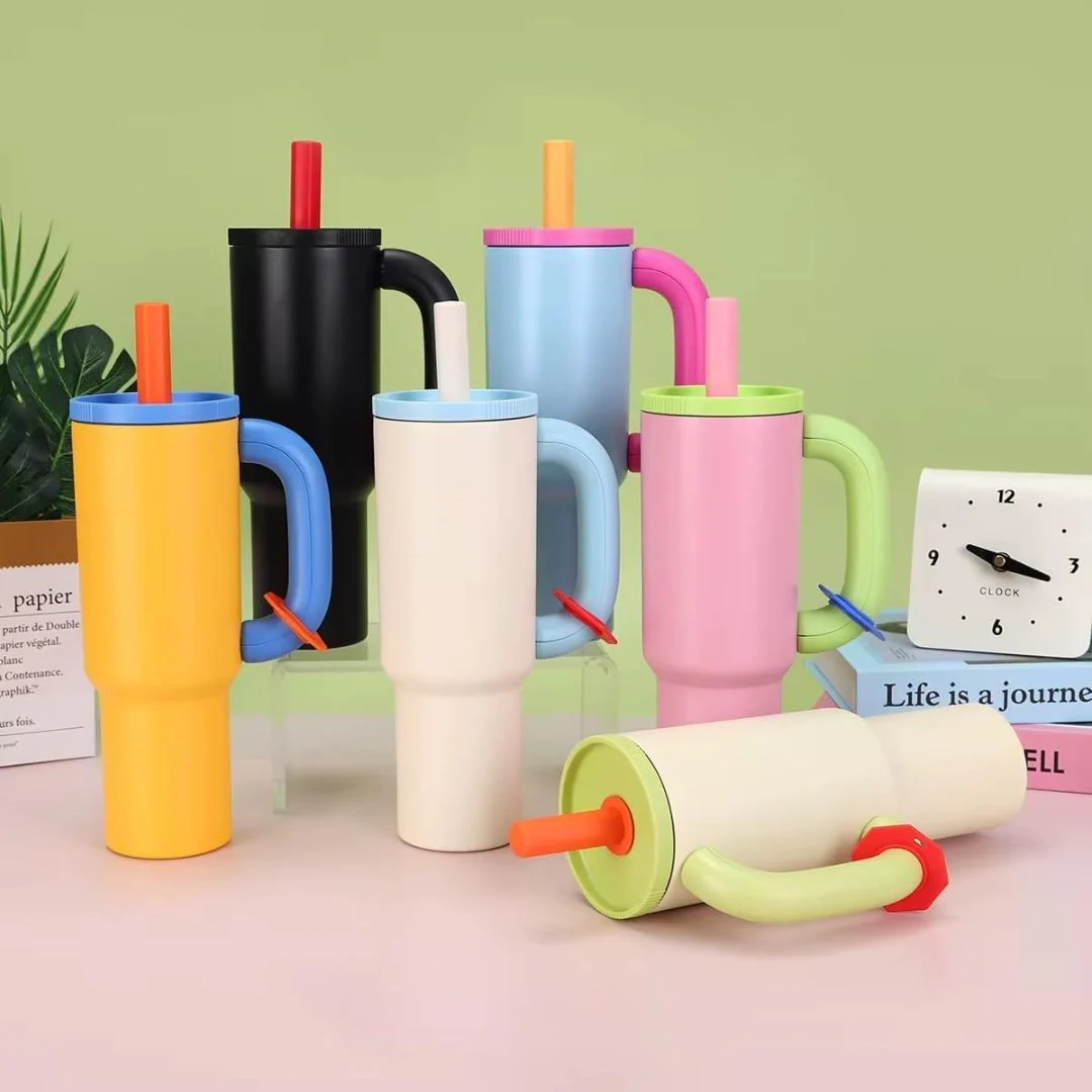 CandyColor Handle Travel Tumbler With Straw