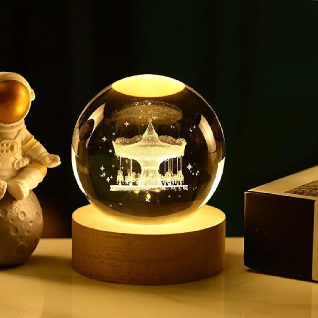 Carousel 3D Crystal Ball Lamp | Whimsical Ambient Decor