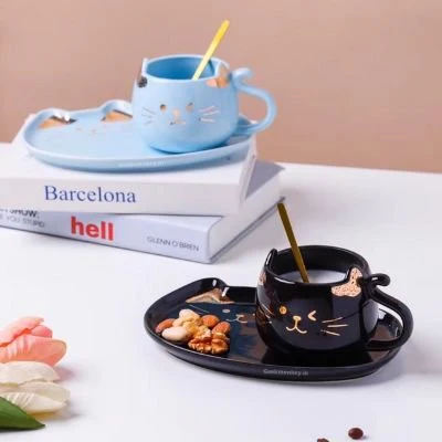Cat Mug Gift Set - Mug with Tray and Spoon - Image 2