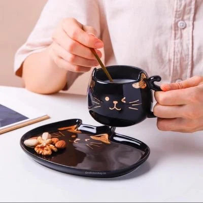 Cat Mug Gift Set - Mug with Tray and Spoon - Image 4