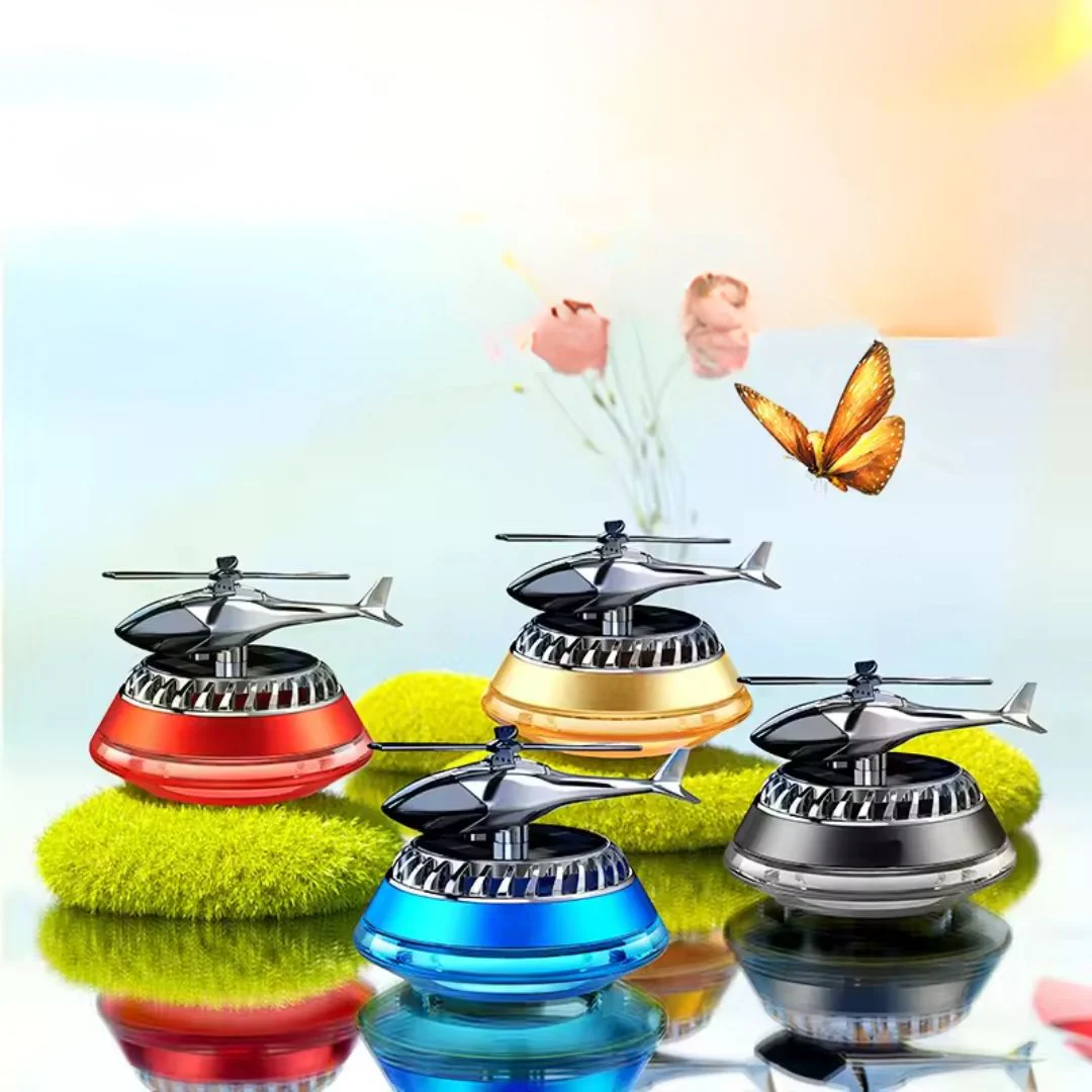 Solar-Powered Car Air Freshener with Rotating Helicopter Display - Image 3