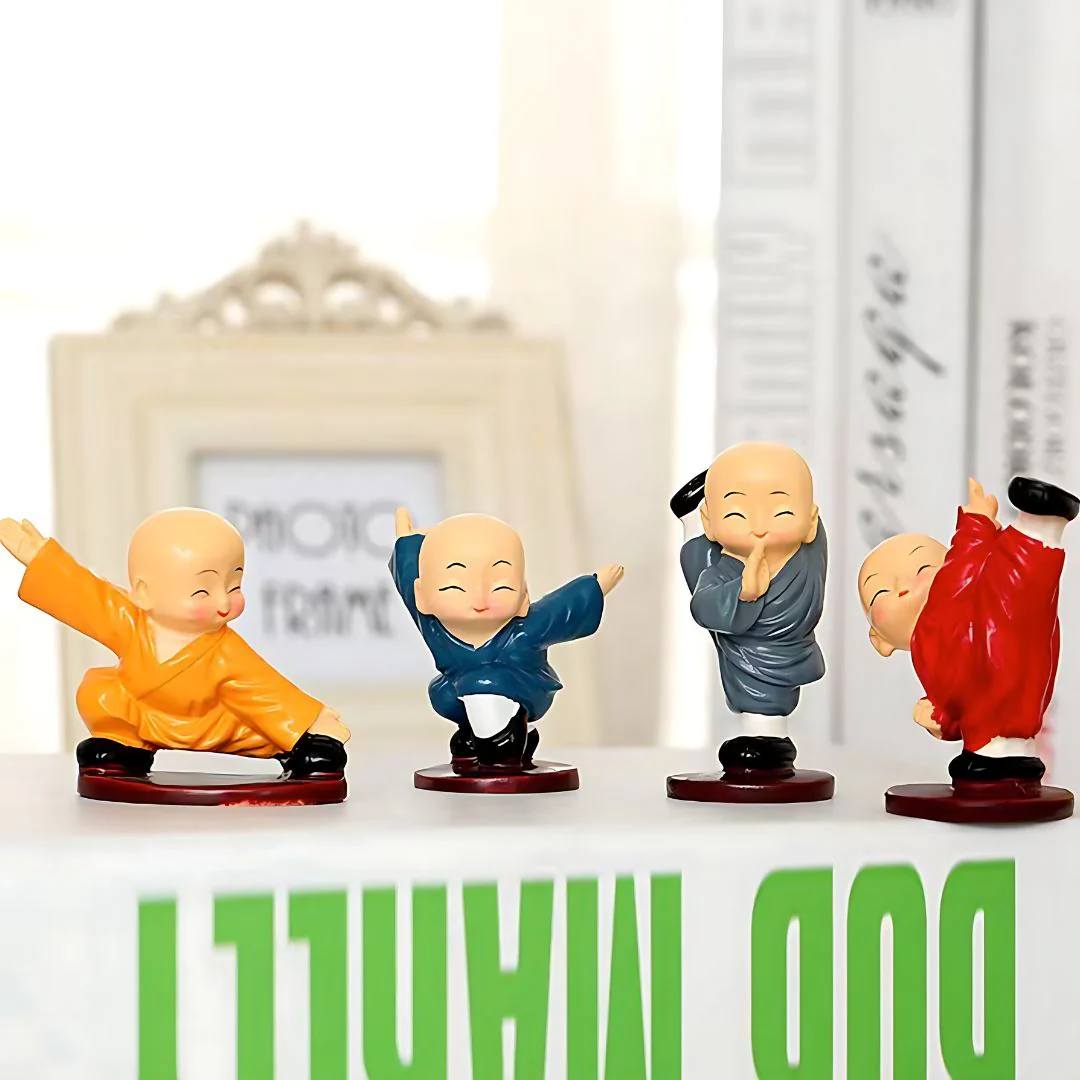 Colorful Kung Fu Monks | Set of 4 Monk Figurines in Playful Poses - Image 4