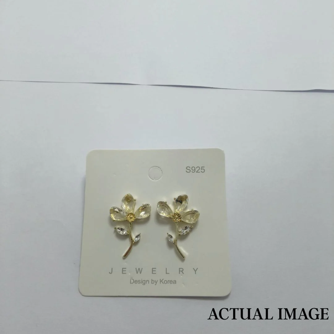 Crystal Bloom Flower Earrings – Delicate Floral Studs with Gold Stem - Image 4