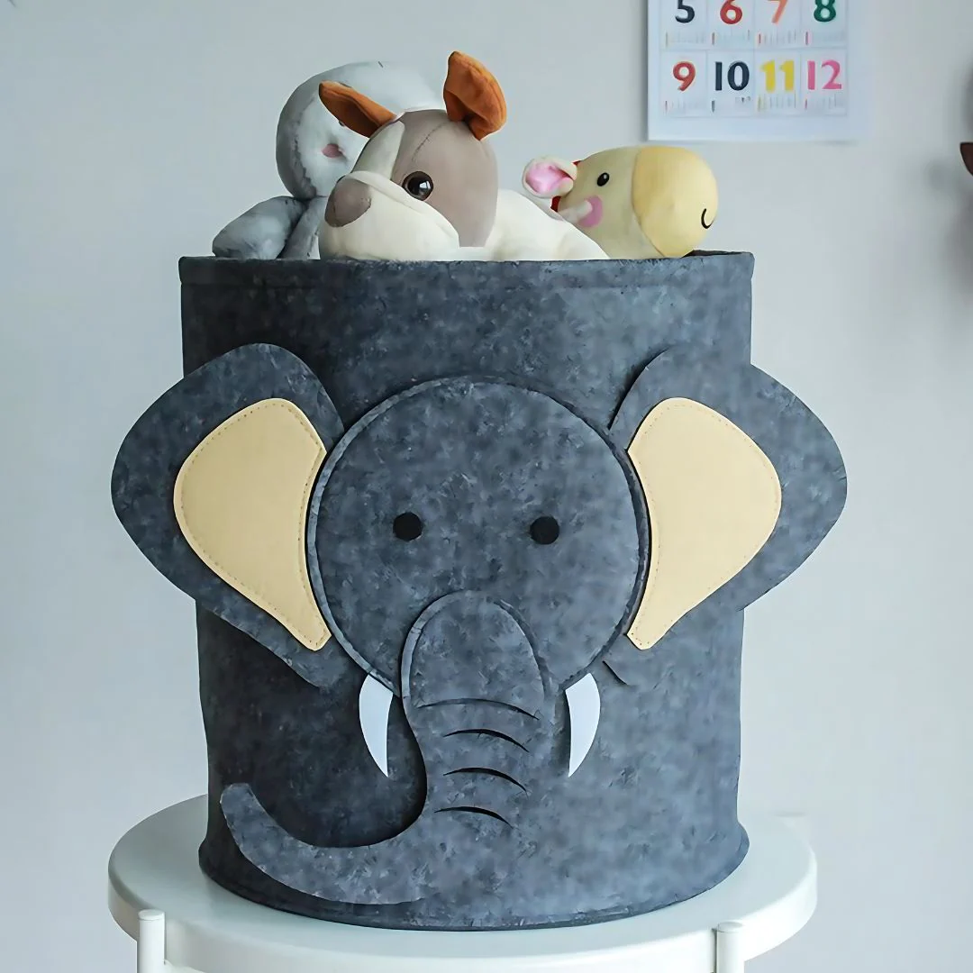 Cute Animal Laundry Basket | Felt Baskets for Kids Room - Image 2