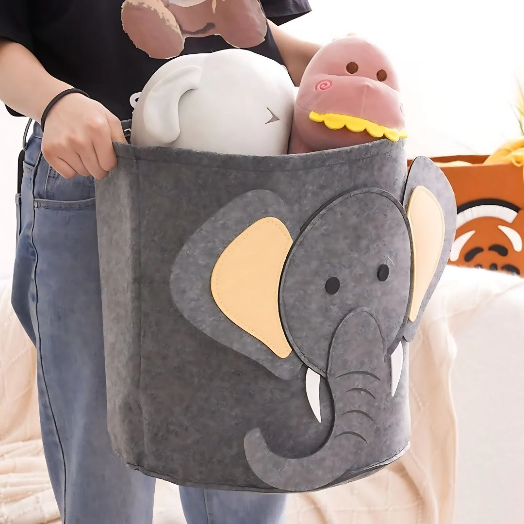Cute Animal Laundry Basket | Felt Baskets for Kids Room - Image 4