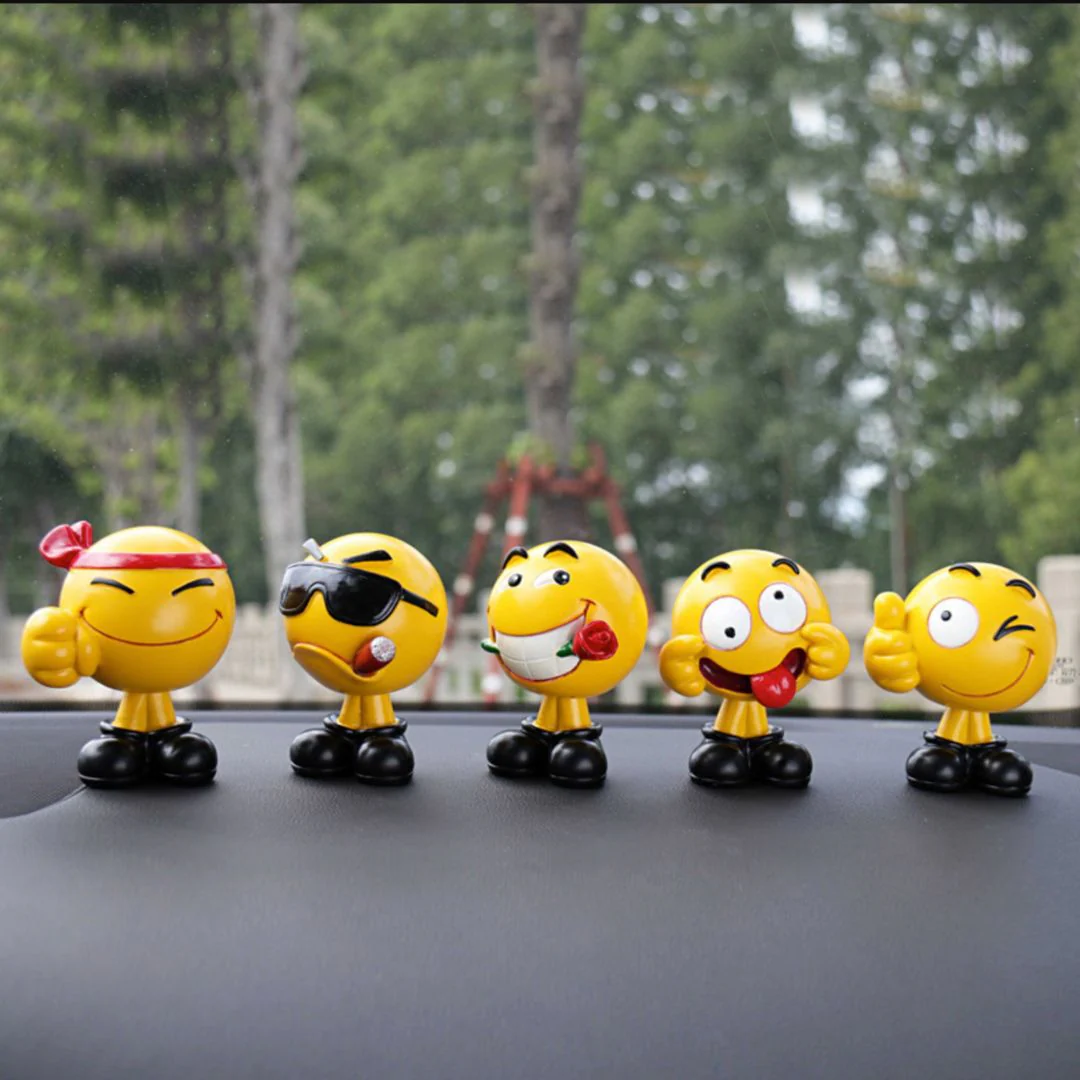 Cute Emoji Desk Decor | PolyResin Emoticon Figurines for Car Dashboard