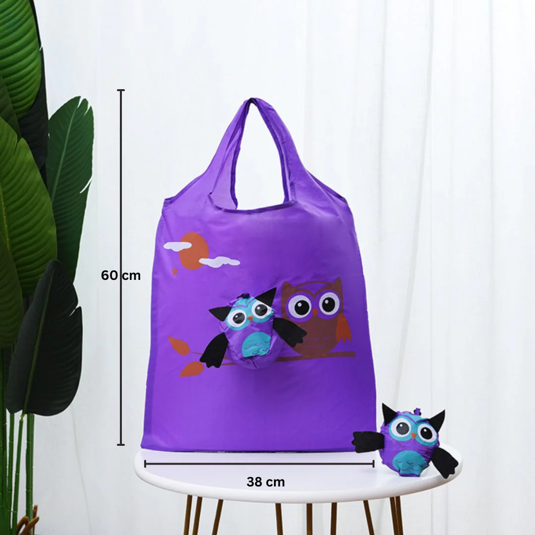 Cute Owl Grocery Bag - Nylon Grocery Tote (Random Color) - Image 2