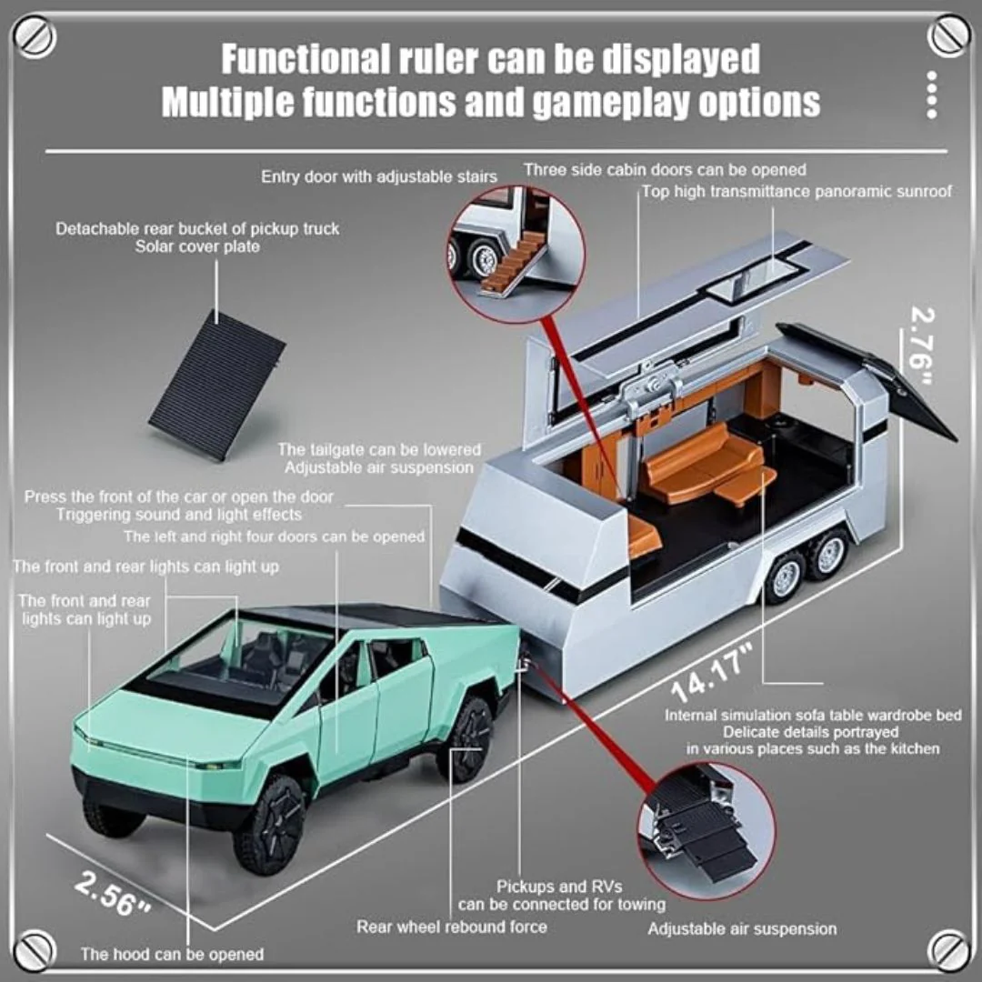Die-Cast RV Trailer | 1 : 32 Pickup Truck with Motorcycle - Image 3