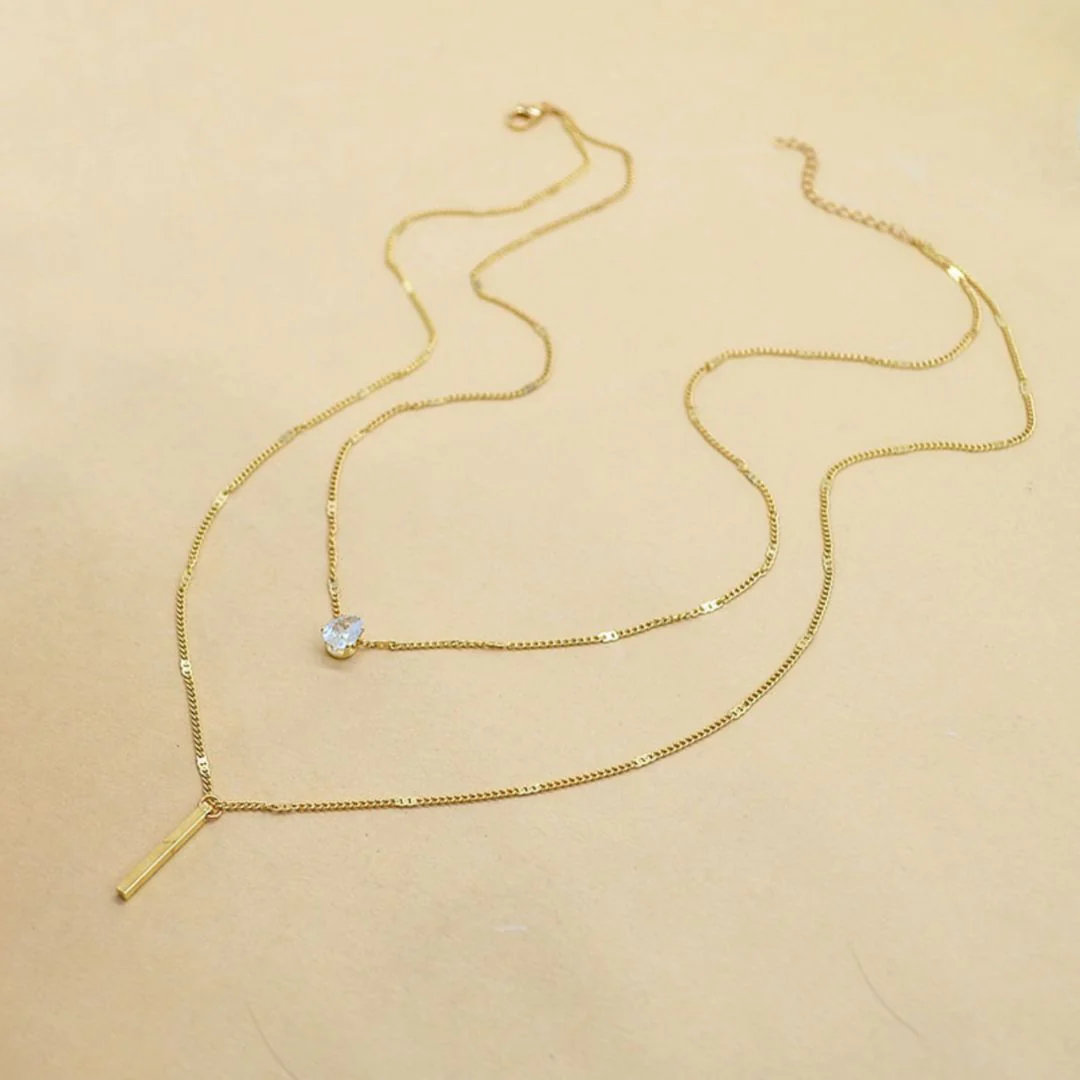 Double Trouble Necklace | Bar Necklace with Teardrop Rhinestone - Image 3