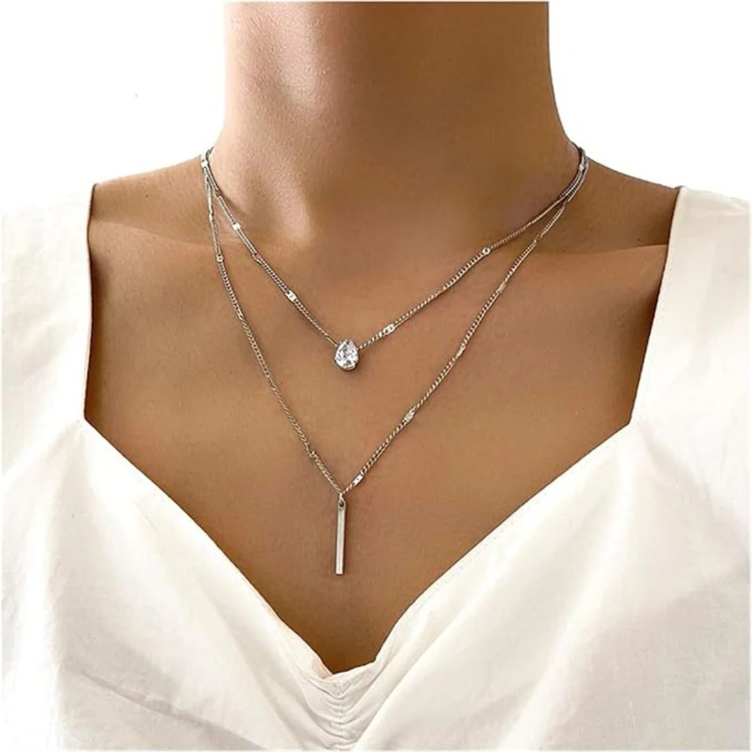 Double Trouble Necklace | Bar Necklace with Teardrop Rhinestone - Image 5