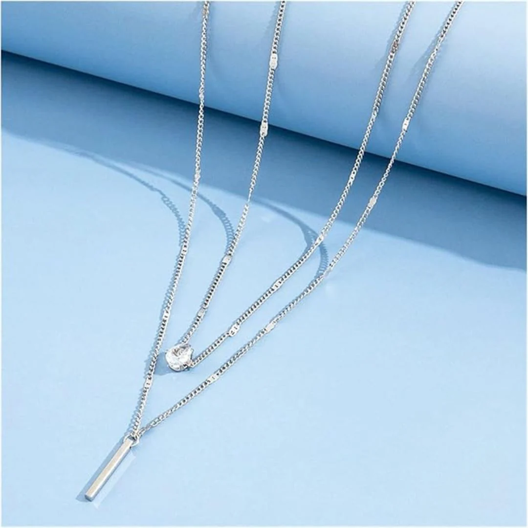 Double Trouble Necklace | Bar Necklace with Teardrop Rhinestone - Image 6