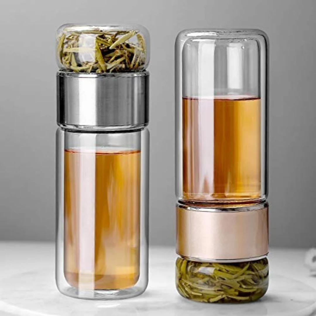Double Wall Glass Tea Infuser Bottle With Stainless Steel Strainer - Image 2