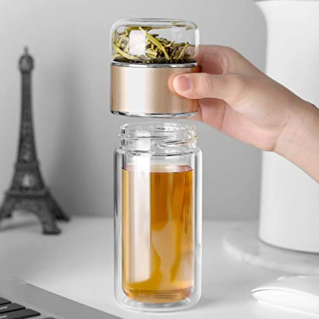 Double Wall Glass Tea Infuser Bottle With Stainless Steel Strainer - Image 3