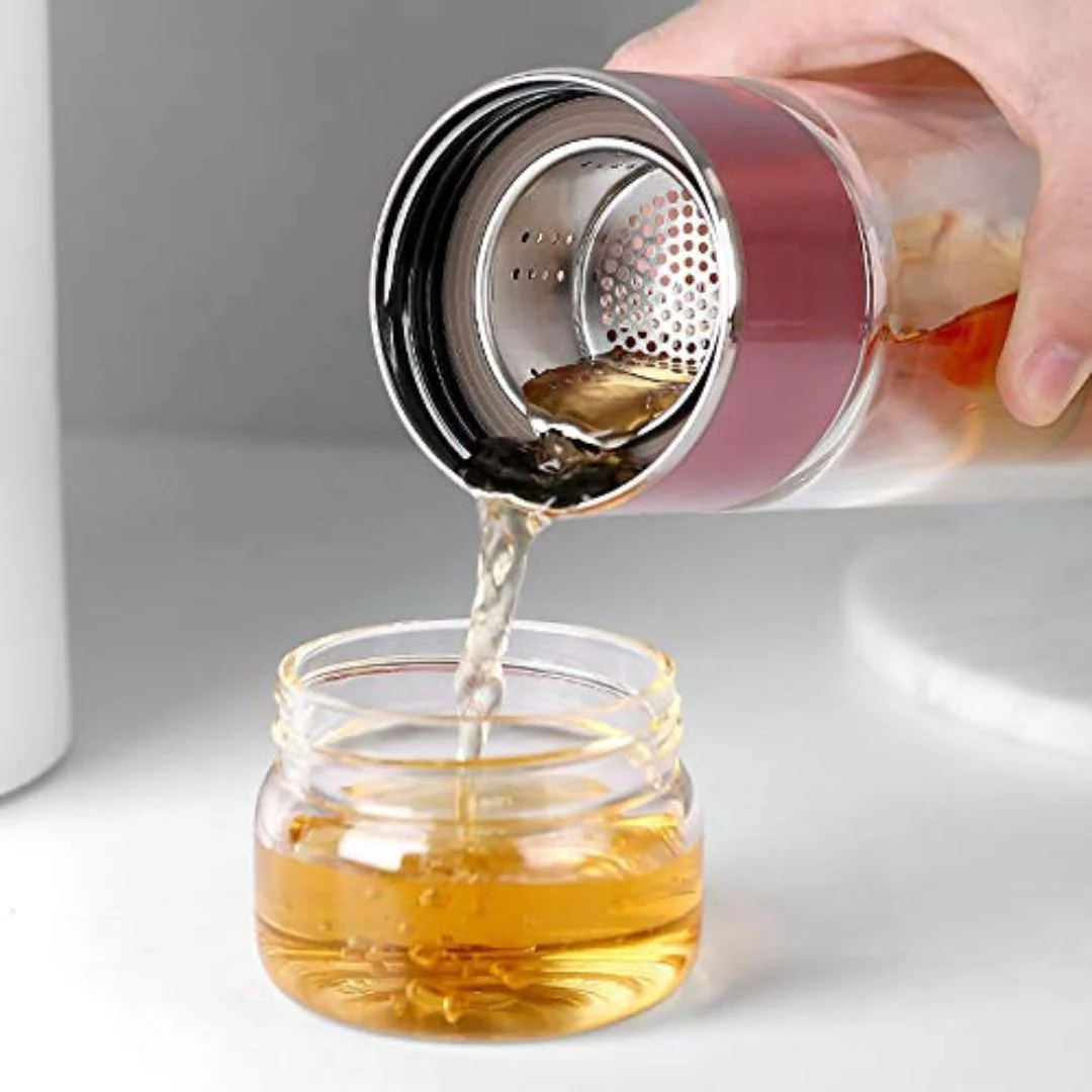 Double Wall Glass Tea Infuser Bottle With Stainless Steel Strainer - Image 4