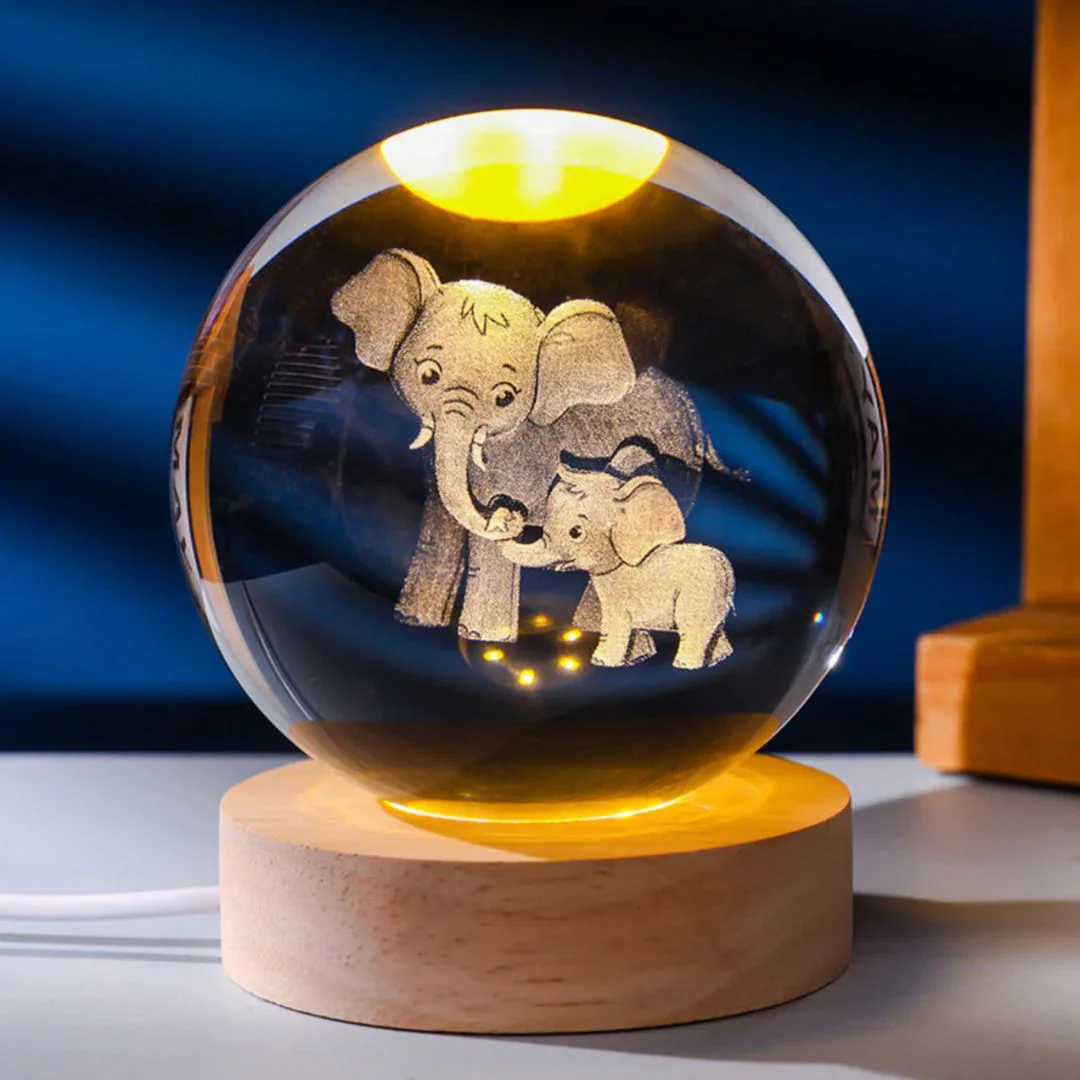 Elephant n Baby Crystal Lamp – Heartwarming 3D LED Night Light - Image 2
