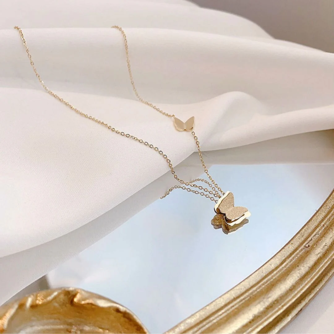 Ella 3D Butterflies Necklace | Butterfly Charms Gold Color Necklace - Image 5