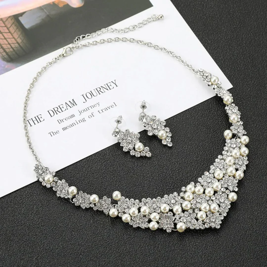 Enchanted Blossoms Choker | Rhinestones and Pearl Choker Set