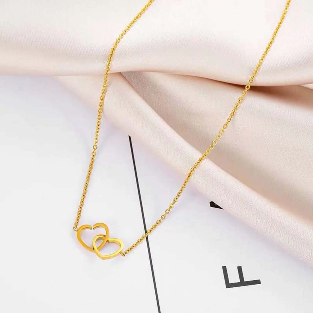 Entangled Hearts Necklace | Twin Heart Necklace in Gold Color for Formal Evenings - Image 3
