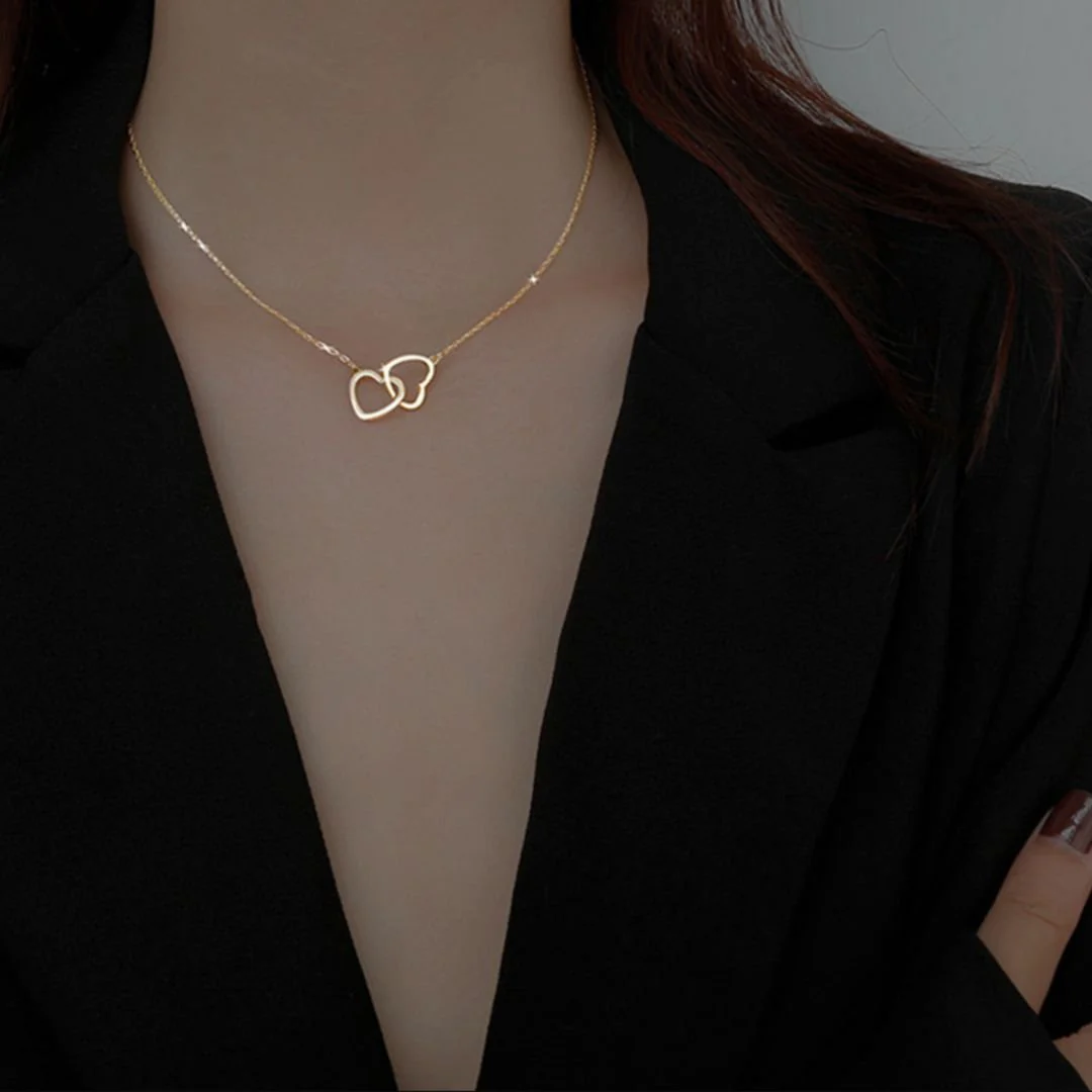 Entangled Hearts Necklace | Twin Heart Necklace in Gold Color for Formal Evenings - Image 4