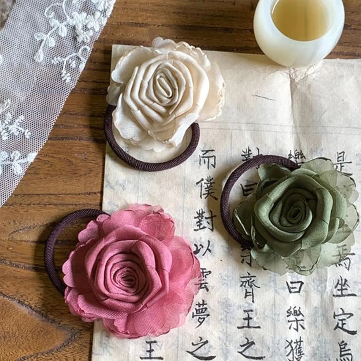 Fabric Rose Hair Tie For Women - Image 2