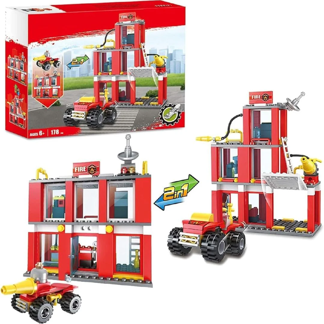 Fire Station Building Blocks Set With Fire Truck 2 In 1 - Image 2