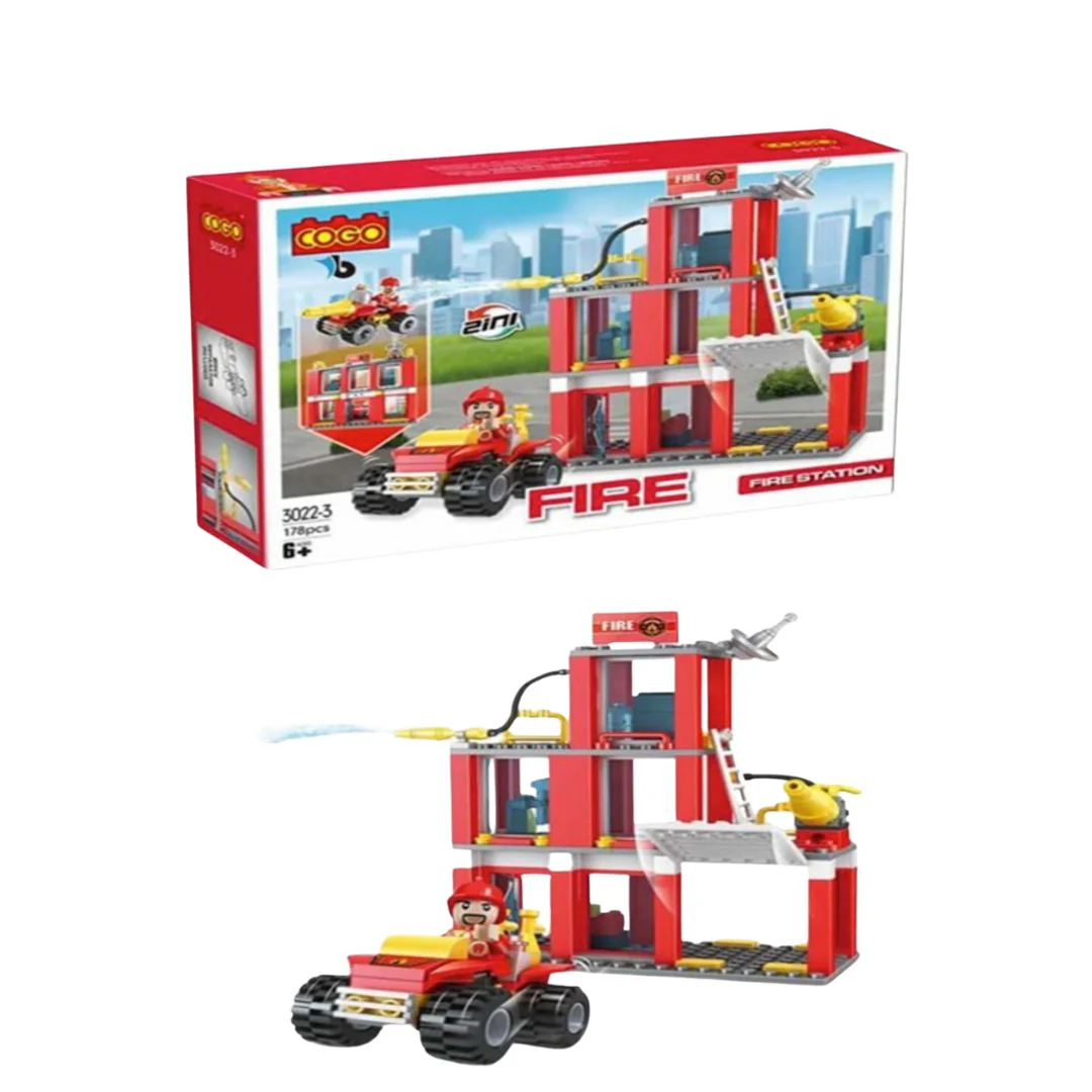 Fire Station Building Blocks Set With Fire Truck 2 In 1 - Image 3