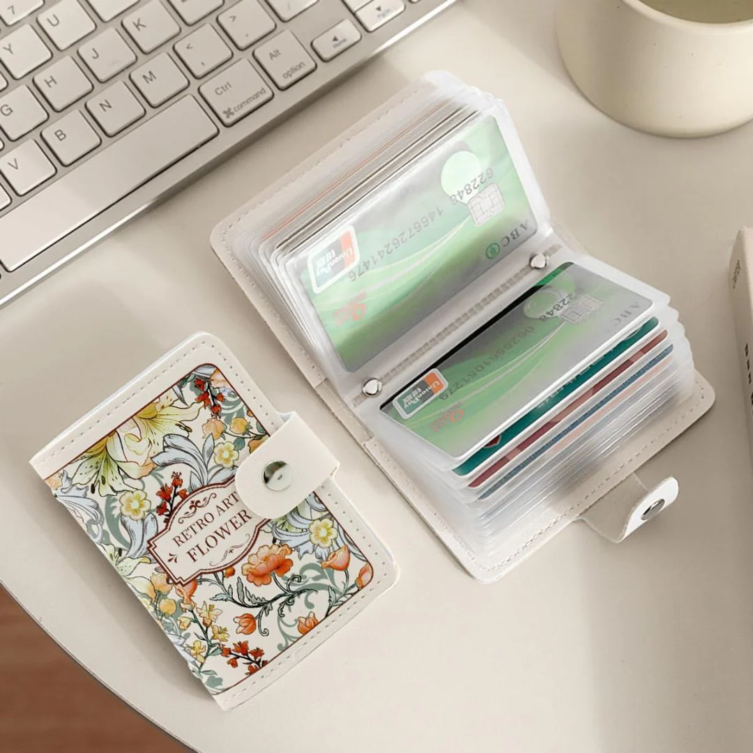 Floral Card Holder Organizer – Multi-Slot Compact Wallet - Image 2