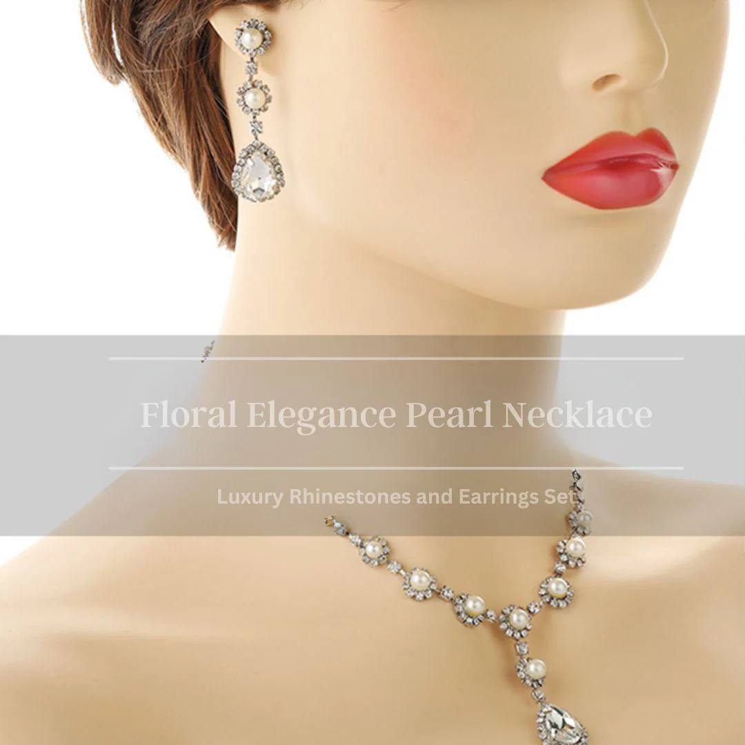 Floral Elegance Pearl Necklace | Amazing Rhinestone and Pearls Set - Image 4