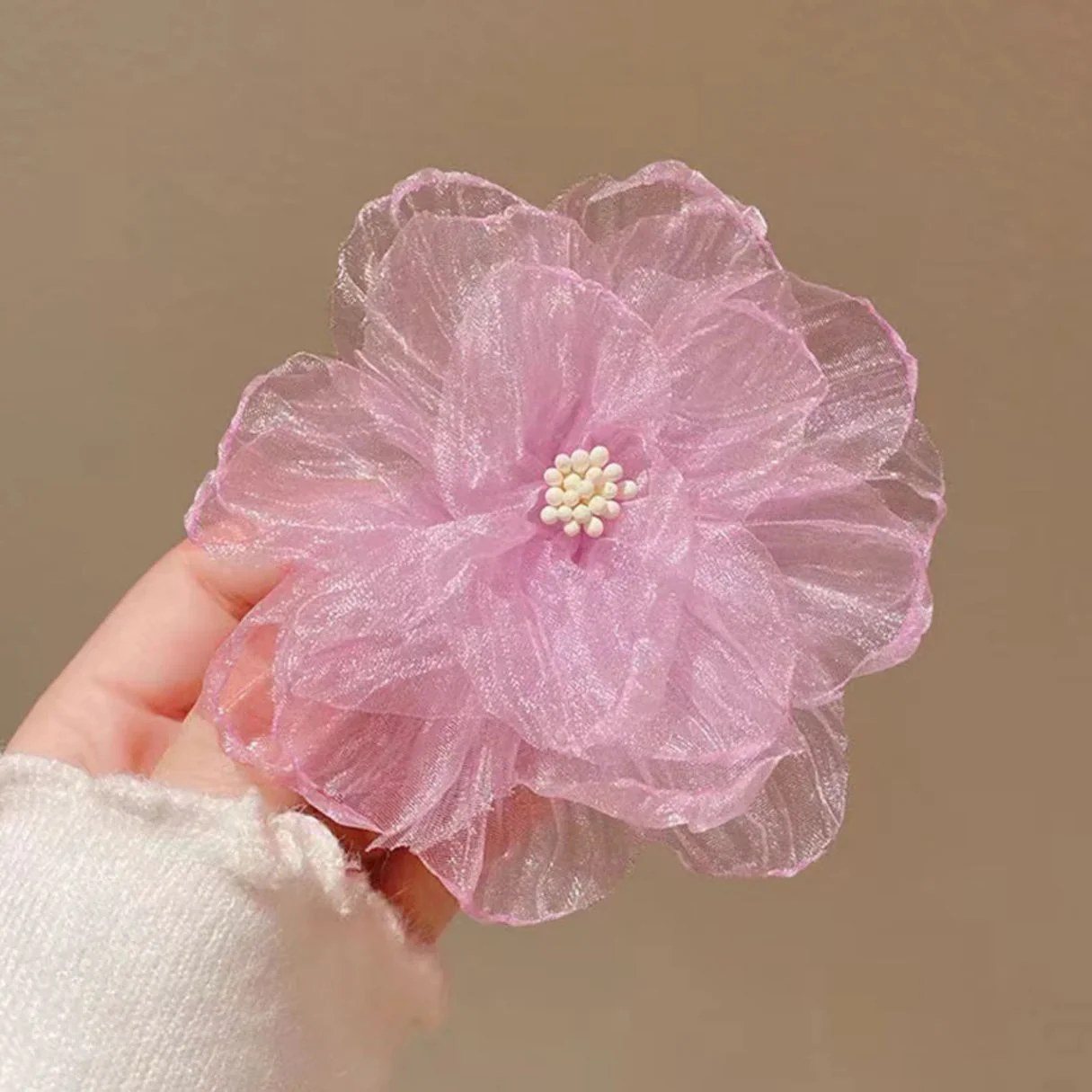 Camellia Flower Organza Hair Clip For Women