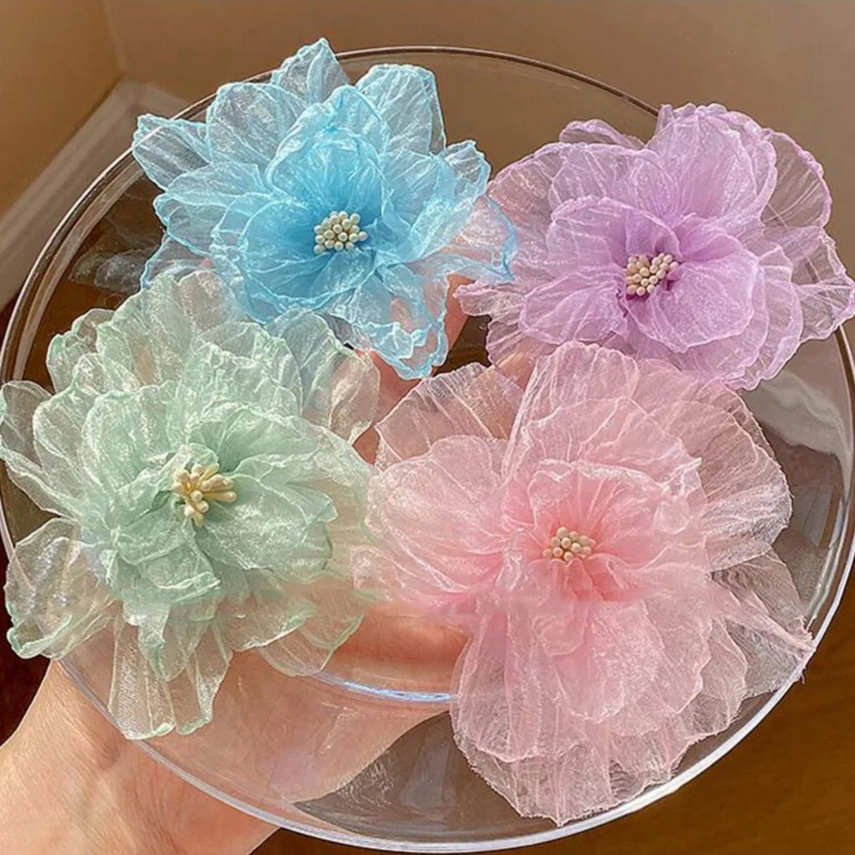 Camellia Flower Organza Hair Clip For Women - Image 2