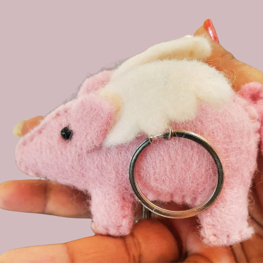 Flying Pig Felt Keychain | Woollen Handcrafted Fantasy Pig Keychain - Image 2